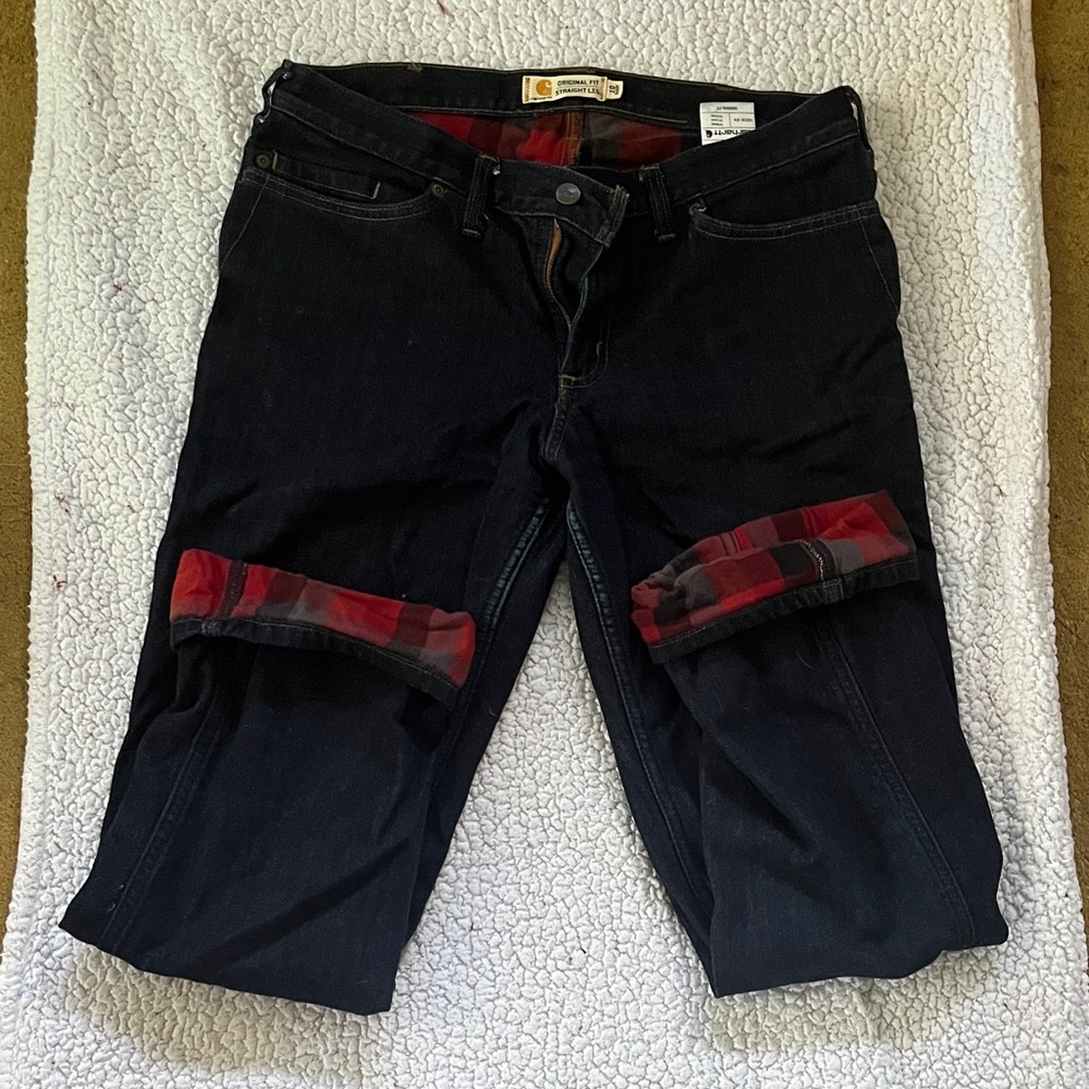 Carhartt Black Cropped Jeans lined with Red Flannel